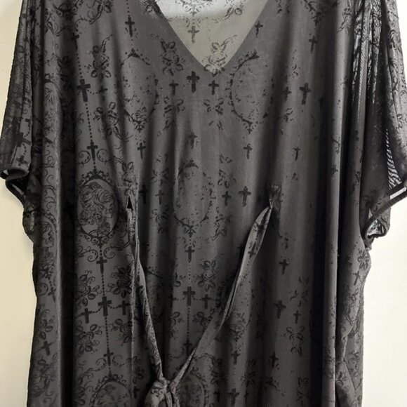 Unique Vintage Womens Plus OS Black Sheer Burnout Mesh Maxi Dress Witchy Grunge - Picture 6 of 10